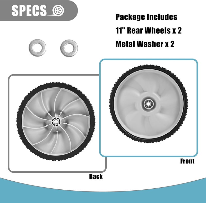 Sutmorly 11" Rear Wheels Replacement for Arnold 490-325-0023, 11" x 1.75" Universal Lawn Mower Plastic Wheel Compatible with MTD, Craftsman, Toro, Self Propelled Walk-Behind Lawnmower 2 Pack - Image 5